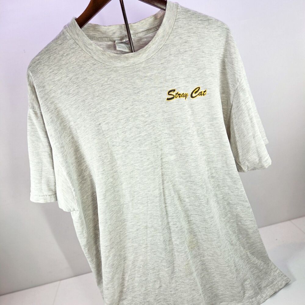 Vintage Stray Cat Fishing T-Shirt Men’s XL Hanes Beefy Gray Marlin Graphic Tee